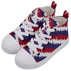 Ny Usa Candy Cane Skyline In Red White & Blue Kid s Mid-top Canvas Sneakers by PodArtist