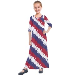 Ny Usa Candy Cane Skyline In Red White & Blue Kids  Quarter Sleeve Maxi Dress by PodArtist
