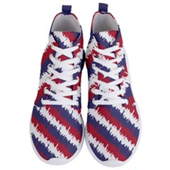 Ny Usa Candy Cane Skyline In Red White & Blue Men s Lightweight High Top Sneakers by PodArtist