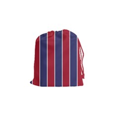 Large Red White And Blue Usa Memorial Day Holiday Vertical Cabana Stripes Drawstring Pouches (small)  by PodArtist