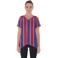 Large Red White And Blue Usa Memorial Day Holiday Vertical Cabana Stripes Cut Out Side Drop Tee