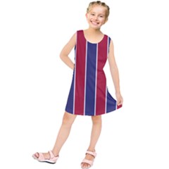 Large Red White And Blue Usa Memorial Day Holiday Vertical Cabana Stripes Kids  Tunic Dress by PodArtist