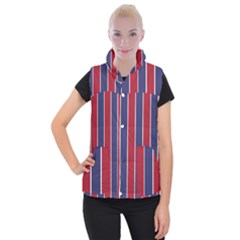 Large Red White And Blue Usa Memorial Day Holiday Vertical Cabana Stripes Women s Button Up Vest by PodArtist