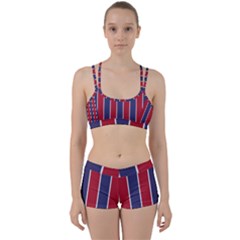 Large Red White And Blue Usa Memorial Day Holiday Vertical Cabana Stripes Women s Sports Set by PodArtist