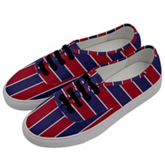 Large Red White And Blue Usa Memorial Day Holiday Vertical Cabana Stripes Men s Classic Low Top Sneakers by PodArtist