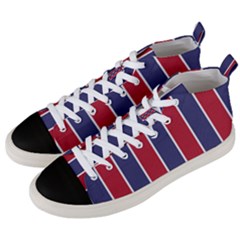 Large Red White And Blue Usa Memorial Day Holiday Vertical Cabana Stripes Men s Mid-top Canvas Sneakers by PodArtist