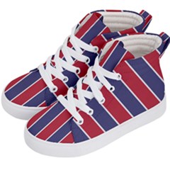 Large Red White And Blue Usa Memorial Day Holiday Vertical Cabana Stripes Kid s Hi-top Skate Sneakers by PodArtist