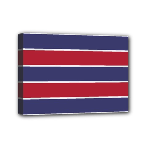 Large Red White And Blue Usa Memorial Day Holiday Horizontal Cabana Stripes Mini Canvas 7  X 5  by PodArtist