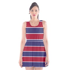 Large Red White And Blue Usa Memorial Day Holiday Horizontal Cabana Stripes Scoop Neck Skater Dress by PodArtist