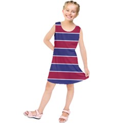 Large Red White And Blue Usa Memorial Day Holiday Horizontal Cabana Stripes Kids  Tunic Dress by PodArtist