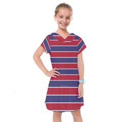 Large Red White And Blue Usa Memorial Day Holiday Horizontal Cabana Stripes Kids  Drop Waist Dress by PodArtist