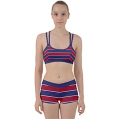 Large Red White And Blue Usa Memorial Day Holiday Horizontal Cabana Stripes Women s Sports Set by PodArtist