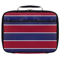 Large Red White And Blue Usa Memorial Day Holiday Horizontal Cabana Stripes Full Print Lunch Bag by PodArtist