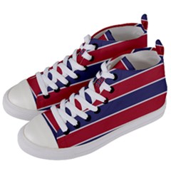 Large Red White And Blue Usa Memorial Day Holiday Horizontal Cabana Stripes Women s Mid-top Canvas Sneakers