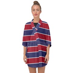 Large Red White And Blue Usa Memorial Day Holiday Horizontal Cabana Stripes Half Sleeve Chiffon Kimono