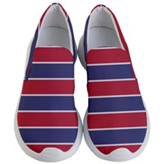 Large Red White And Blue Usa Memorial Day Holiday Horizontal Cabana Stripes Women s Lightweight Slip Ons