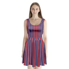 Large Red White And Blue Usa Memorial Day Holiday Pinstripe Split Back Mini Dress 