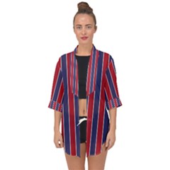 Large Red White And Blue Usa Memorial Day Holiday Pinstripe Open Front Chiffon Kimono by PodArtist