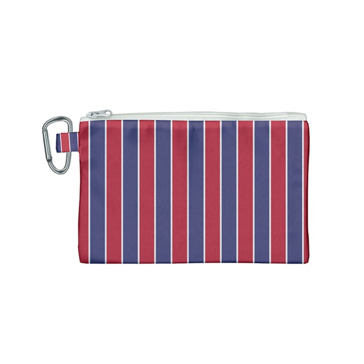 Large Red White and Blue USA Memorial Day Holiday Pinstripe Canvas Cosmetic Bag (Small)