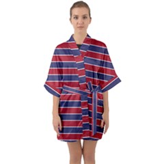 Large Red White And Blue Usa Memorial Day Holiday Pinstripe Quarter Sleeve Kimono Robe by PodArtist