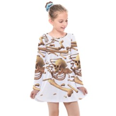 Skull Bone Skeleton Bones Kids  Long Sleeve Dress by Sapixe