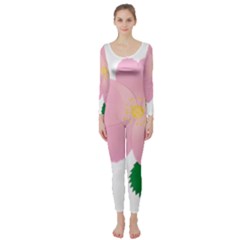 Rose Flower Briar Pink Flowers Long Sleeve Catsuit by Sapixe