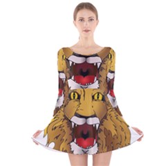 Lion Animal Roar Lion S Mane Comic Long Sleeve Velvet Skater Dress by Sapixe