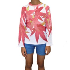 Leaves Maple Branch Autumn Fall Kids  Long Sleeve Swimwear