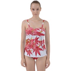 Leaves Maple Branch Autumn Fall Twist Front Tankini Set