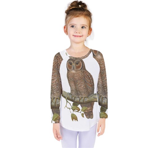 Bird Owl Animal Vintage Isolated Kids  Long Sleeve Tee by Sapixe