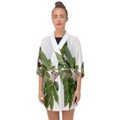 Leaves Plant Branch Nature Foliage Half Sleeve Chiffon Kimono by Sapixe