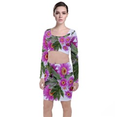 Daisies Flowers Arrangement Summer Long Sleeve Crop Top & Bodycon Skirt Set