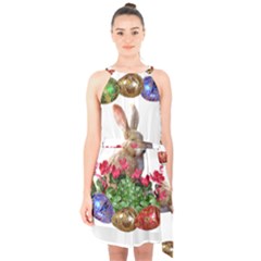 Easter Eggs Rabbit Celebration Halter Collar Waist Tie Chiffon Dress