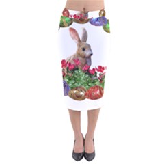Easter Eggs Rabbit Celebration Velvet Midi Pencil Skirt