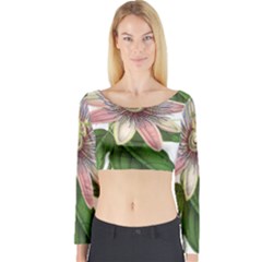 Passion Flower Flower Plant Blossom Long Sleeve Crop Top by Sapixe