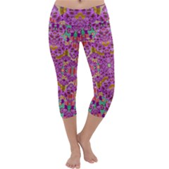 Fantasy Flower Festoon Garland Of Calm Capri Yoga Leggings by pepitasart