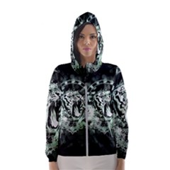 Awesome Tiger In Green And Black Hooded Windbreaker (women) by FantasyWorld7