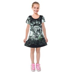 Awesome Tiger In Green And Black Kids  Short Sleeve Velvet Dress by FantasyWorld7