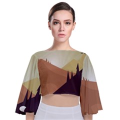 Sky Art Silhouette Panoramic Tie Back Butterfly Sleeve Chiffon Top