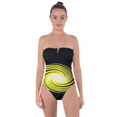 Fractal Swirl Yellow Black Whirl Tie Back One Piece Swimsuit by Sapixe