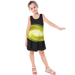 Fractal Swirl Yellow Black Whirl Kids  Sleeveless Dress by Sapixe