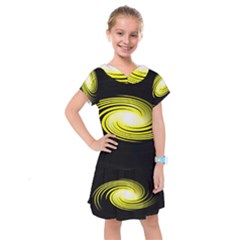 Fractal Swirl Yellow Black Whirl Kids  Drop Waist Dress by Sapixe