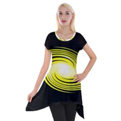 Fractal Swirl Yellow Black Whirl Short Sleeve Side Drop Tunic