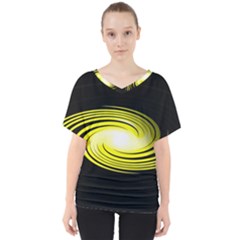 Fractal Swirl Yellow Black Whirl V-neck Dolman Drape Top by Sapixe