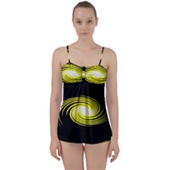 Fractal Swirl Yellow Black Whirl Babydoll Tankini Set by Sapixe