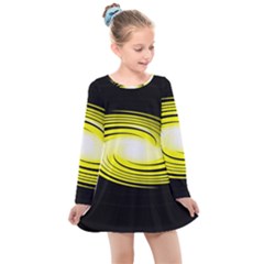 Fractal Swirl Yellow Black Whirl Kids  Long Sleeve Dress by Sapixe