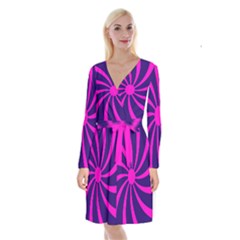 Illustration Abstract Wallpaper Long Sleeve Velvet Front Wrap Dress