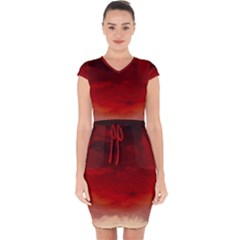 Flaming Skies Ominous Fire Clouds Capsleeve Drawstring Dress 