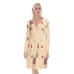 Flower Traditional Chinese Painting Long Sleeve Velvet Front Wrap Dress