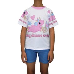 Long Distance Lover - Cute Unicorn Kids  Short Sleeve Swimwear by Valentinaart